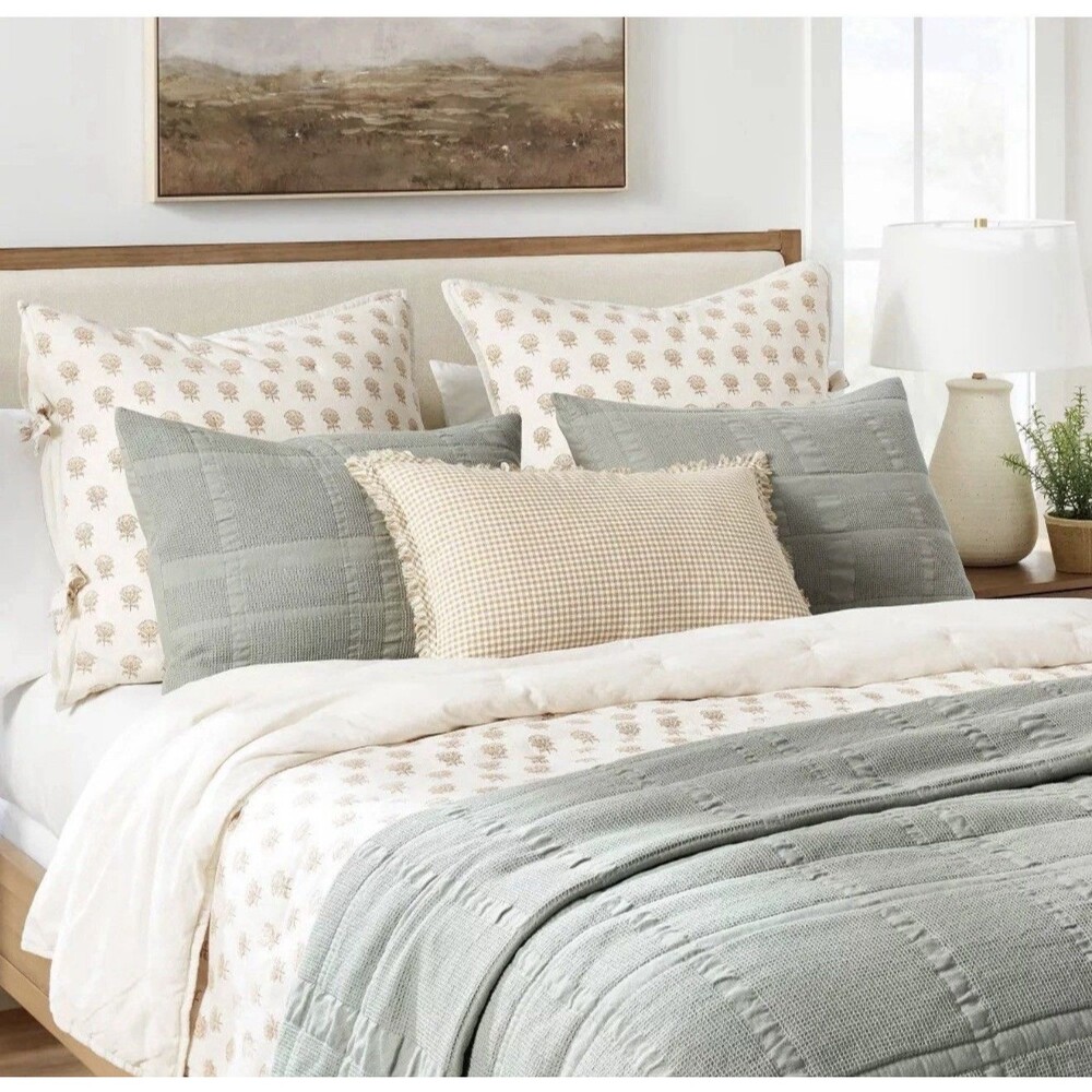 Set 2 Threshold Standard Studio McGee Waffle Matelasse Shams Light Teal NEW